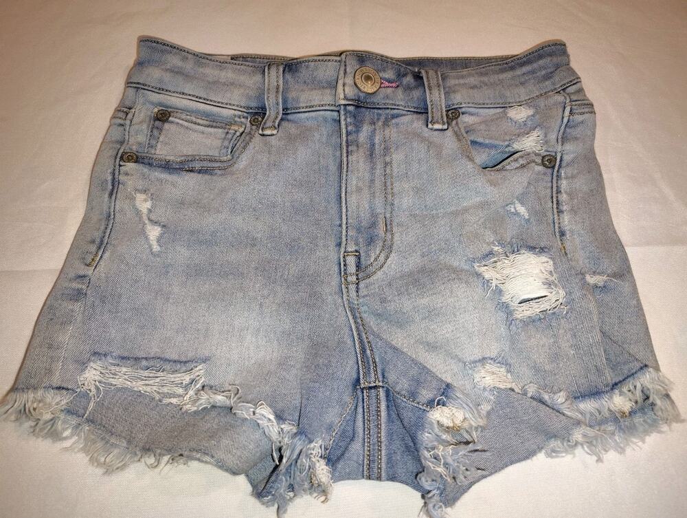 American Eagle Next Level Stretch Shortie Denim Distressed Shorts Women's Size 0